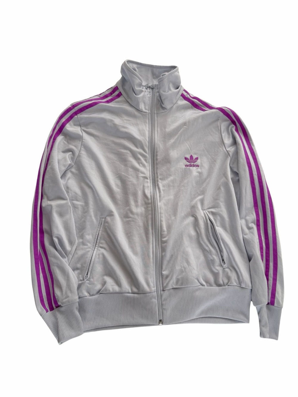 Adidas Originals 2011 Women's Firebird Grey Track Jacket with Purple Stripes
